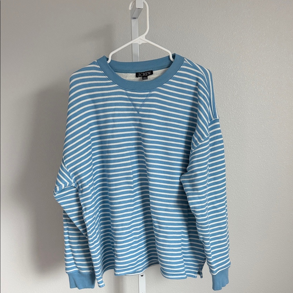 J. Crew Blue and White Striped Crewneck Sweatshirt
